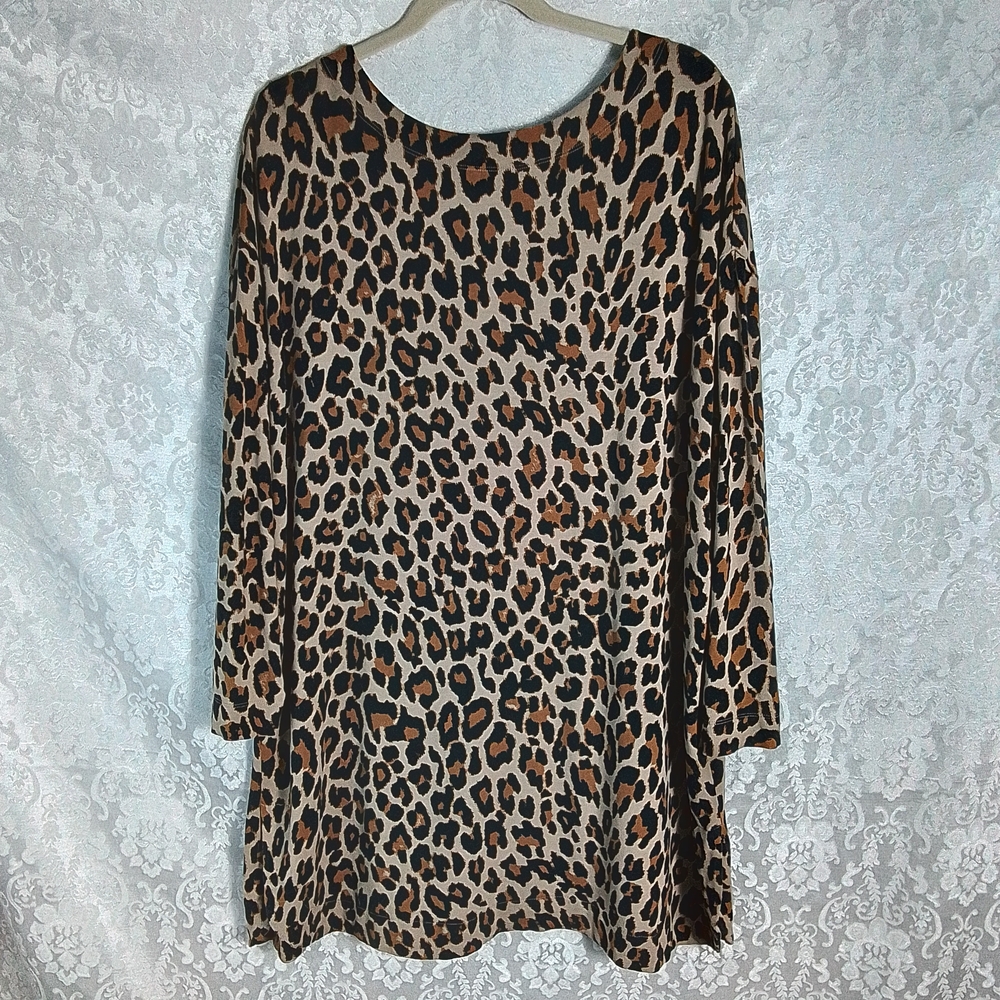 Masai Copenhagen leopard print long sleeve cotton swing dress size L - Picture 5 of 6